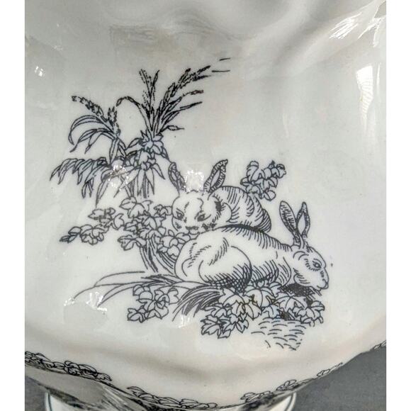 Black & White Toile Du joie Pitcher Rooster Rabbit Bird China French Country Lrg - Picture 5 of 6